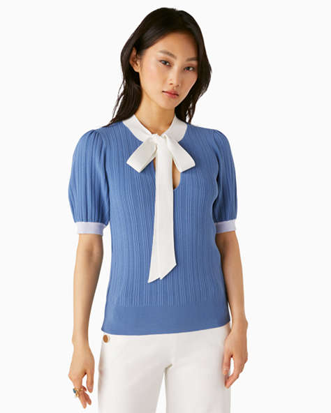Colorblock Bow-neck Sweater, Deep Cornflower, ProductTile