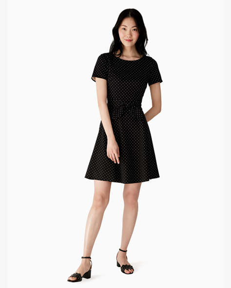 Larabee Dot Tie-waist Ponte Dress, Black, ProductTile