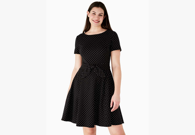 Larabee Dot Tie-waist Ponte Dress, Black, Product