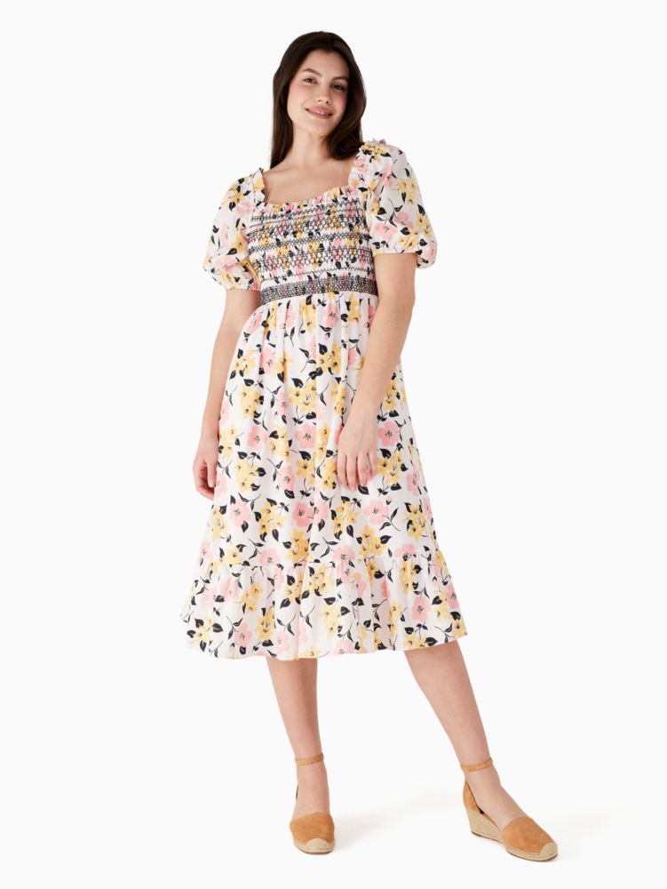 Kate Spade Lily Blooms Smocked Midi Dress