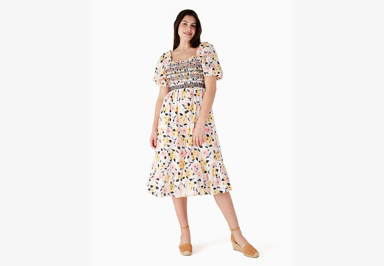 Lily Blooms Smocked Midi Dress, Cream, Product image number 0