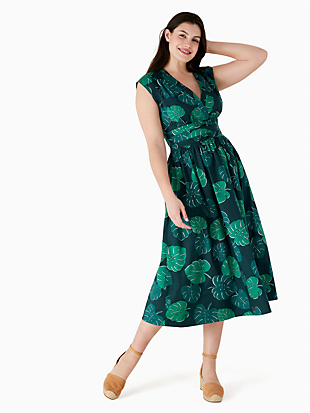 monstera leaves poplin bow dress by kate spade new york non-hover view