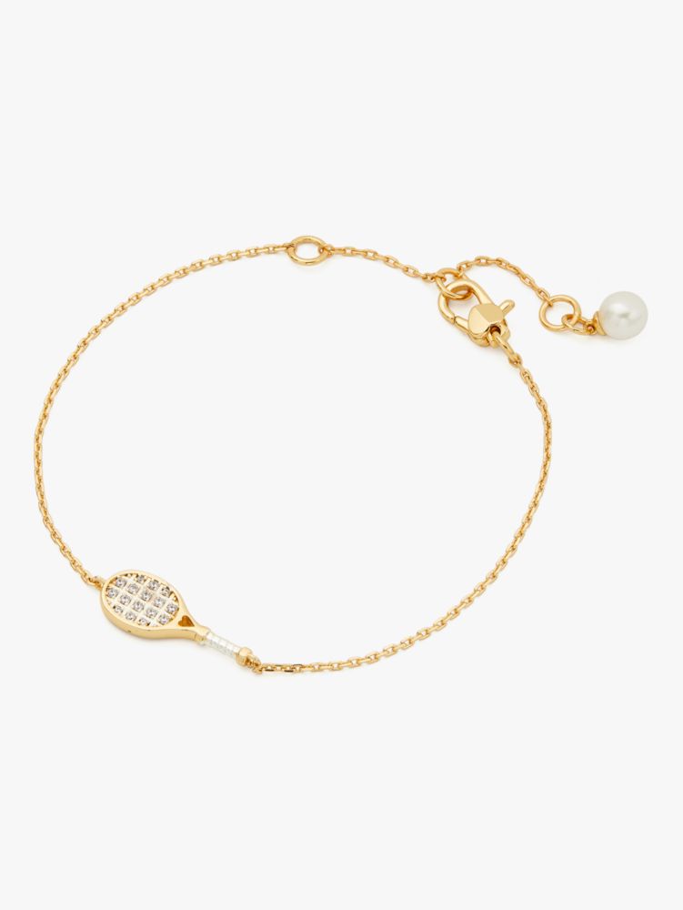 Queen Of The Court Tennis Racket Line Bracelet, Cream Multi, ProductTile