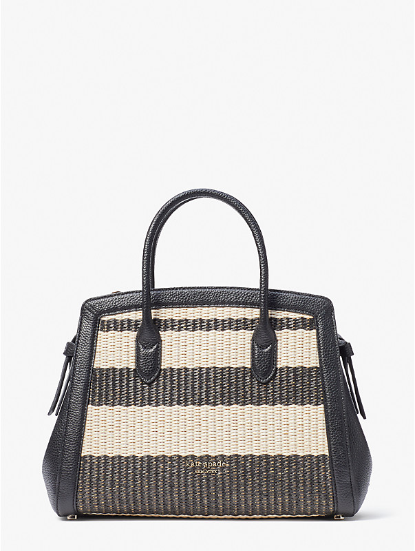 knott striped straw medium satchel, , rr_large