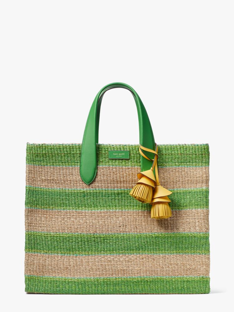 Manhattan Striped Straw Large Tote, Summit Green Multi, Product