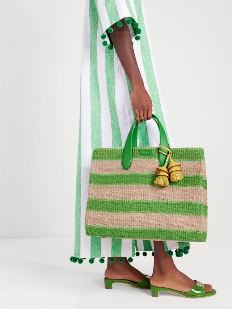 Manhattan Striped Straw Large Tote, Summit Green Multi, Product