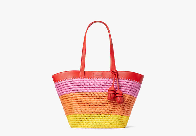 The Pier Striped Straw Medium Tote, Pink Multi, Product image number 0