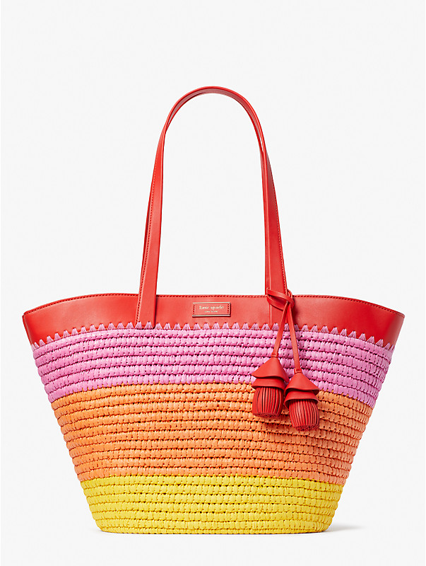 the pier striped straw medium tote, , rr_large