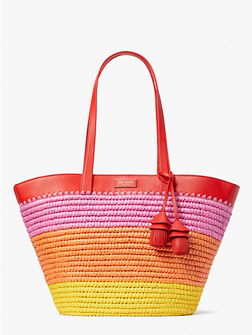 the pier striped straw medium tote, , rr_productgrid