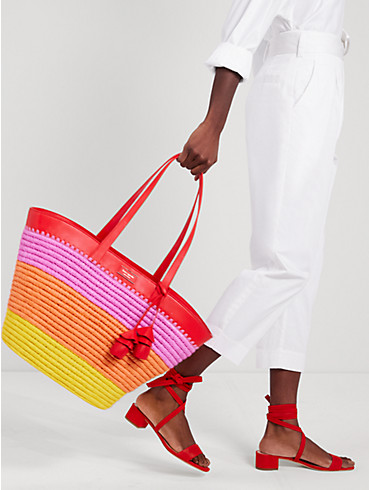 the pier striped straw medium tote, , rr_productgrid