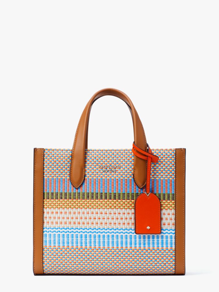 katespade マンハッタンウーブンストライプファブリックスモールトート