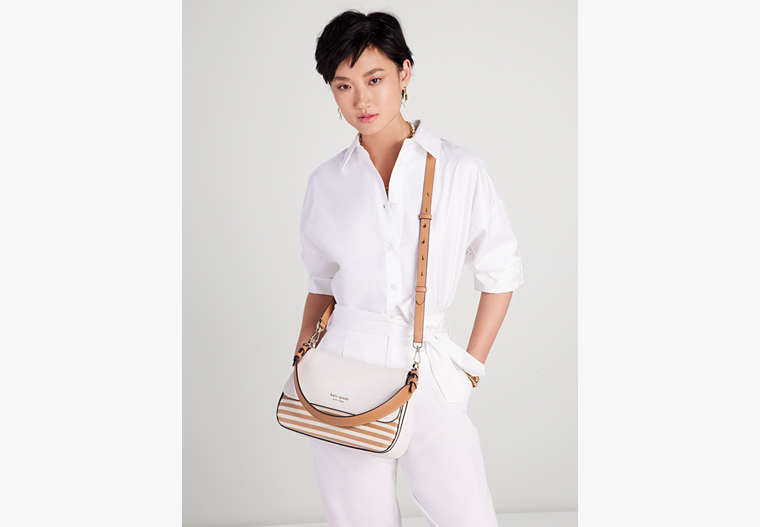Hudson Striped Medium Convertible Shoulder Bag, Parchment Multi, Product