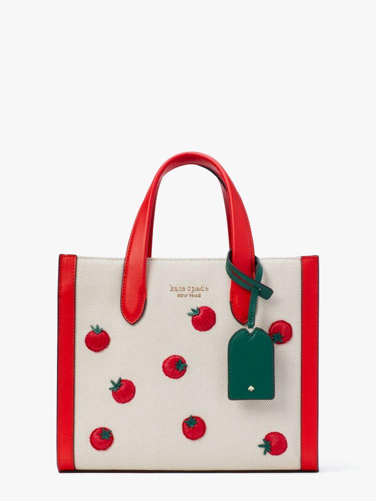 Manhattan Tomato Embroidered Canvas Small Tote, Bright Red Multi, Product