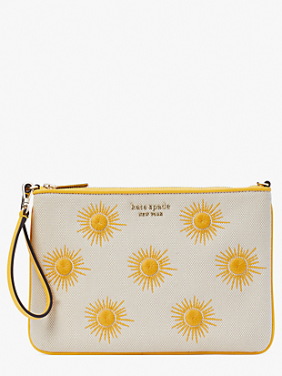 sunkiss embroidered canvas sun pouch wristlet by kate spade new york hover view
