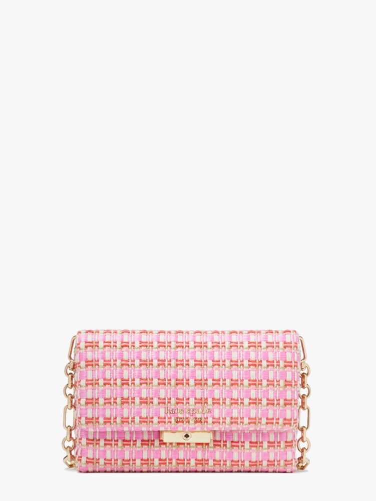 Carlyle Raffia Tweed Chain Wallet, Pink Multi, Product