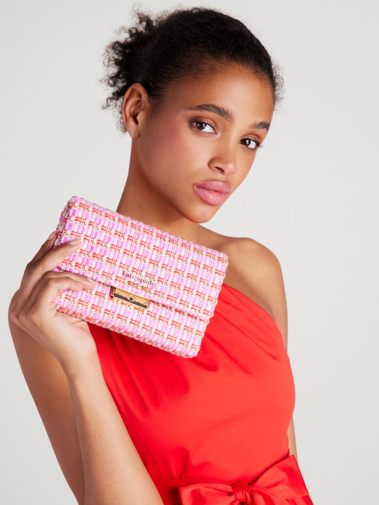 Carlyle Raffia Tweed Chain Wallet, Pink Multi, Product