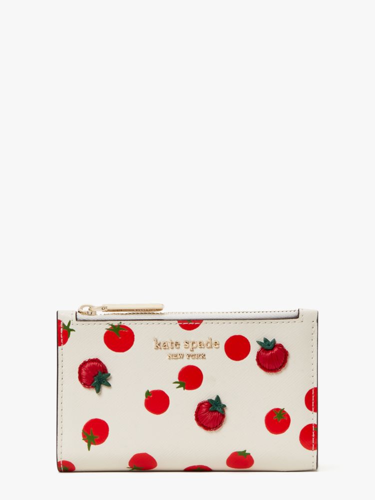 Spencer Tomato Dot Embellished Small Slim Bifold Wallet, Parchment Multi, Product