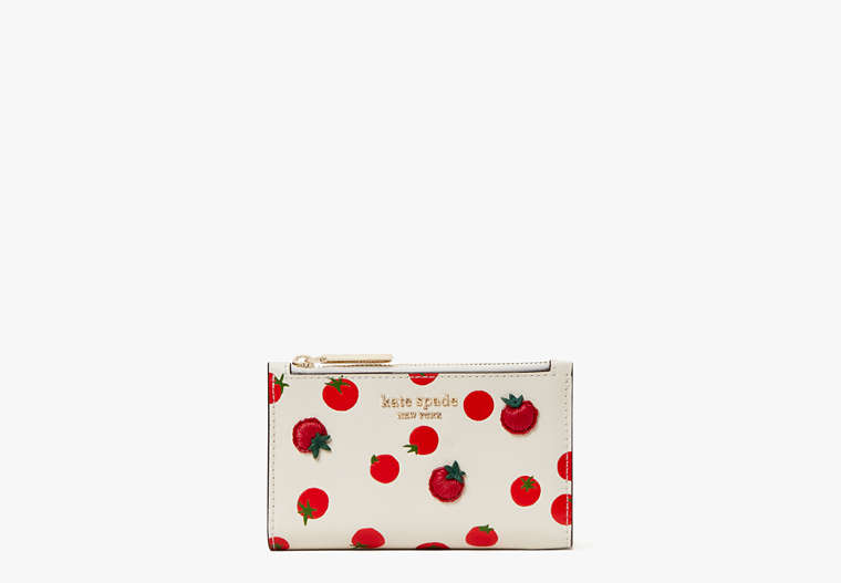 Spencer Tomato Dot Embellished Small Slim Bifold Wallet, Parchment Multi, Product image number 0