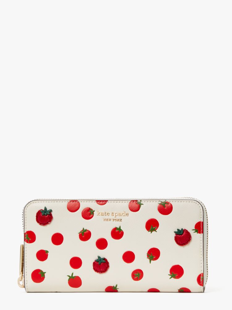 Spencer Tomato Dot Embellished Zip Around Continental Wallet Kate
