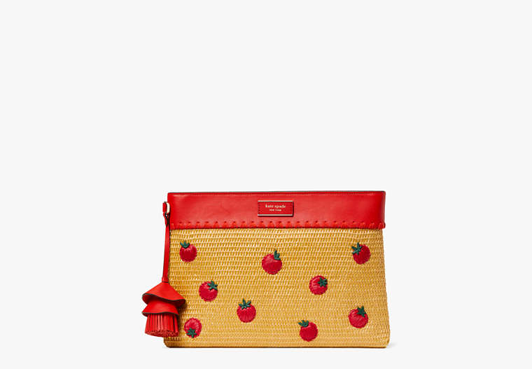 Kate Spade,Roma Embellished Tomato Straw Clutch,wristlets & pouches,Natural Multi image number 0