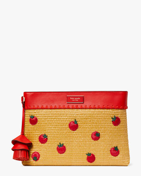 Kate Spade,Roma Embellished Tomato Straw Clutch,wristlets & pouches,Natural Multi