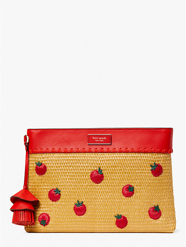 Roma Embellished Tomato Straw Clutch, , rr_large
