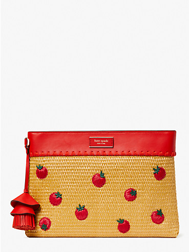 Roma Embellished Tomato Straw Clutch, , rr_productgrid