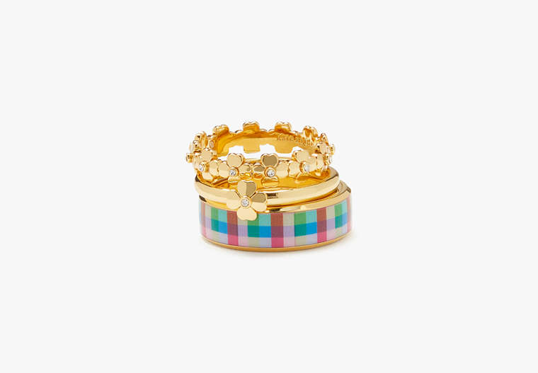 Heritage Spade Flower Stacked Ring Set, Blue Madras Plaid, Product