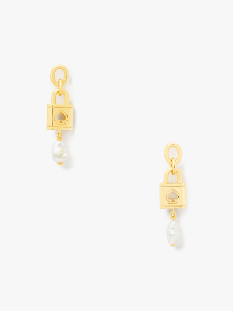 Lock And Spade Pearl Drop Earrings, Cream Multi, Product