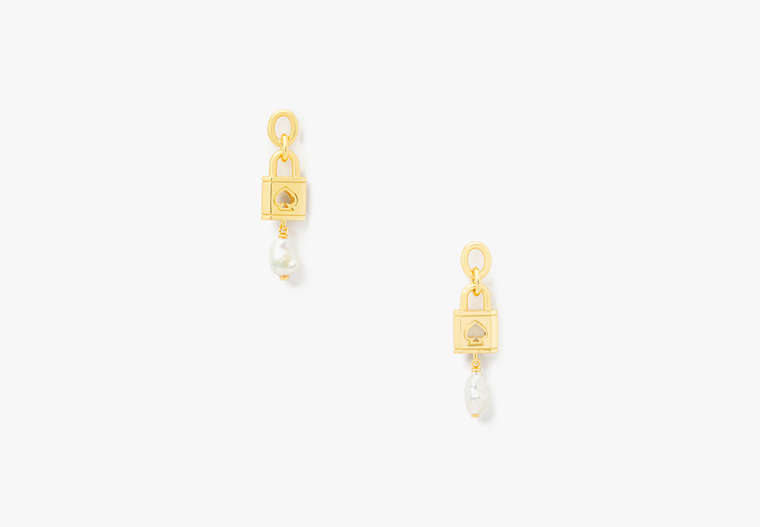 Lock And Spade Pearl Drop Earrings, Cream Multi, Product