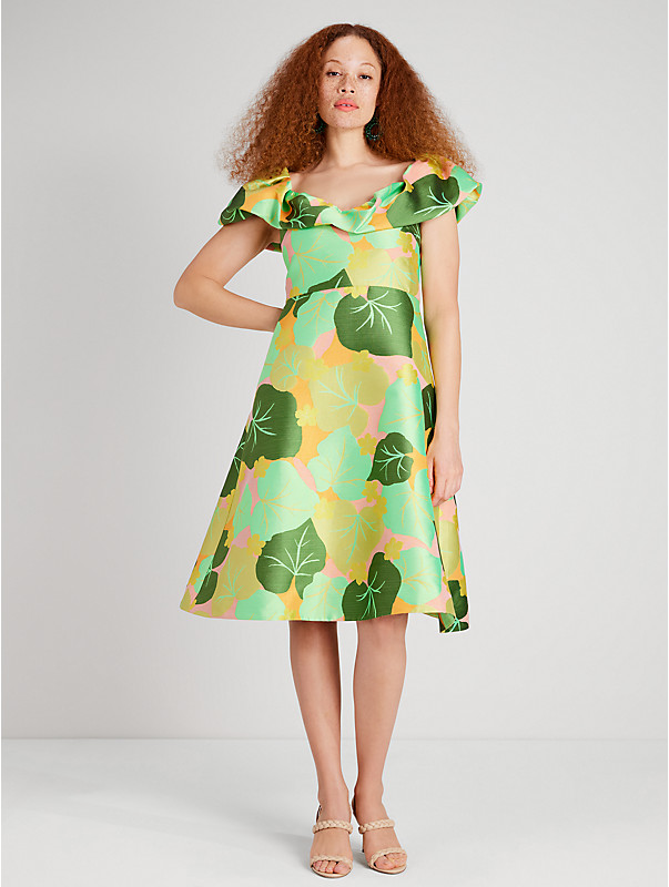 Volant-Kleid mit Gurken-Blumen-Print, , rr_large
