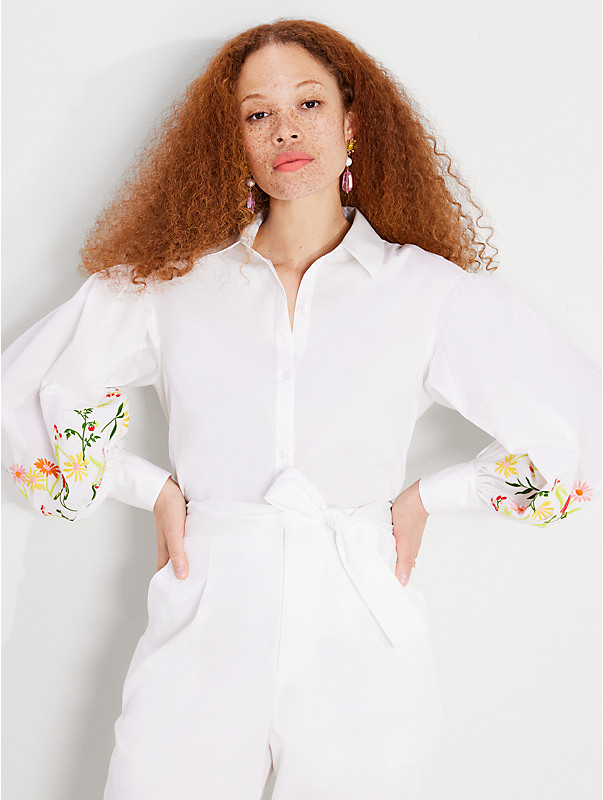 embroidered gathered sleeve shirt, , rr_large
