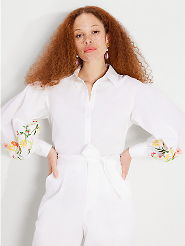 embroidered gathered sleeve shirt, , rr_productgrid