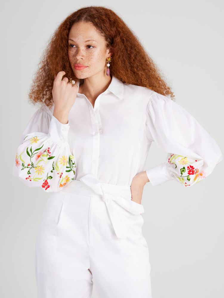 Embroidered Gathered Sleeve Shirt | Kate Spade UK