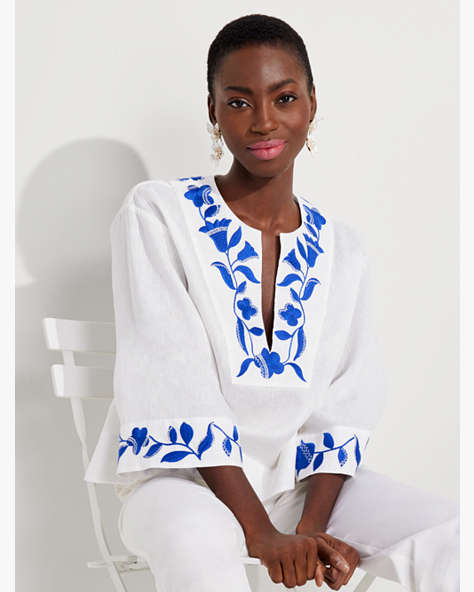 Embroidered Zigzag Floral Top, Fresh White, ProductTile