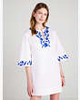 Embroidered Zigzag Floral Tunic Dress, Fresh White, Product