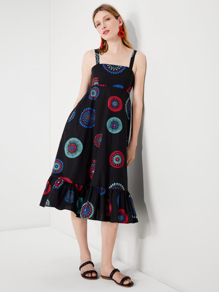 Firework Floral Al Fresco Midi Dress, Black Multi, ProductTile