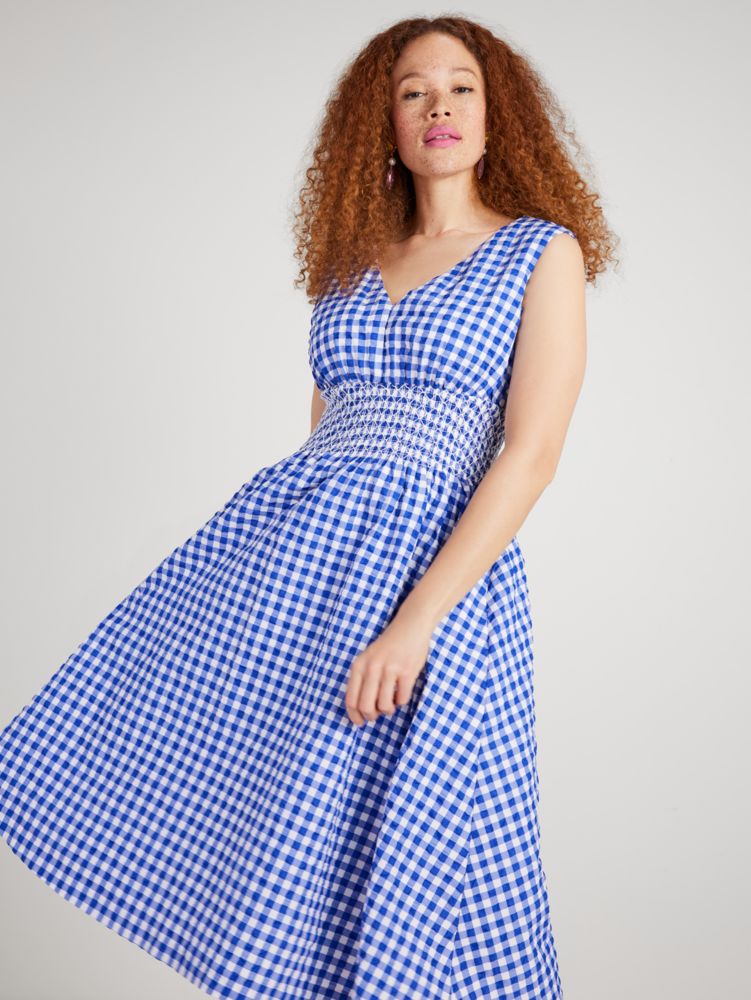 Gingham Smocked Waist Dress, Blueberry, Product