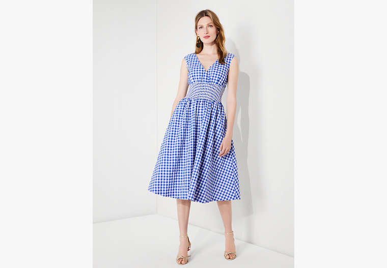 Gingham Smocked-waist Dress, Blueberry, Product
