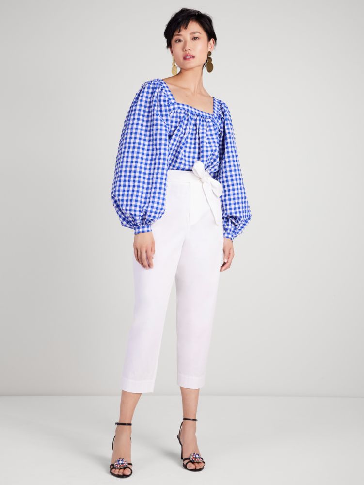 Gingham Square Neck Top, Blueberry, ProductTile