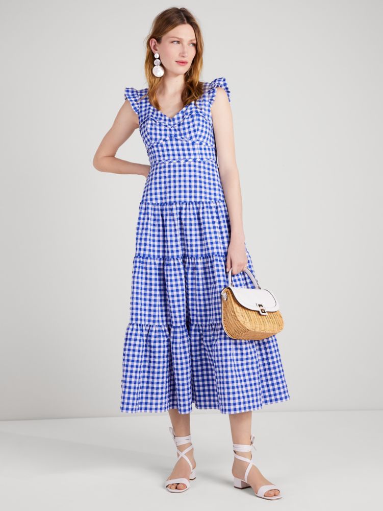 Gingham Tiered Dress, Blueberry, Product