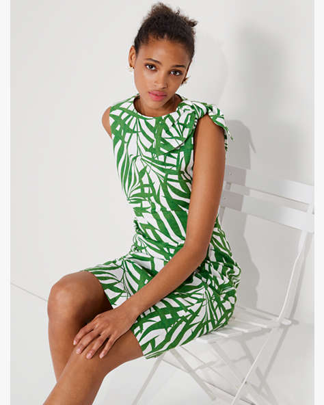 Palm Fronds Knot Shoulder Dress, Bitter Greens, ProductTile