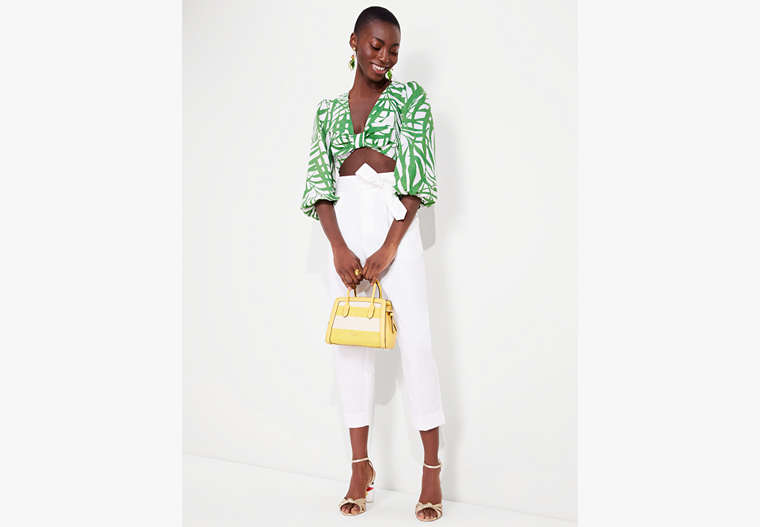 Kate Spade,Palm Fronds Bow-Front Crop Top,Bitter Greens image number 0