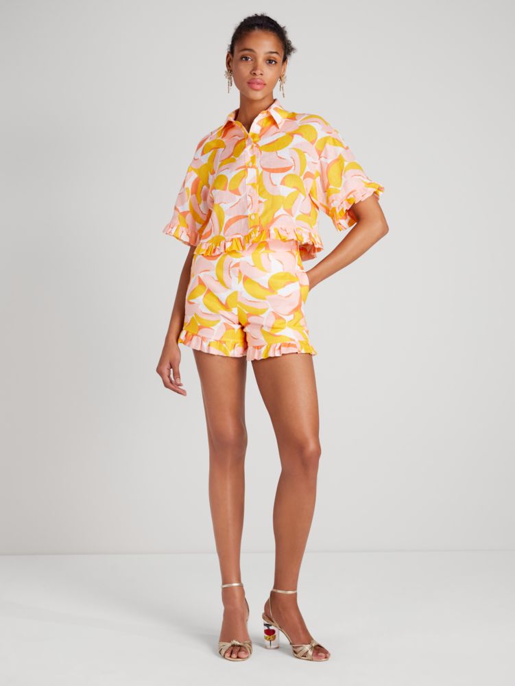 Peaches Ruffle Crop Shirt Kate Spade Women Clothing Tops Crop Tops 
