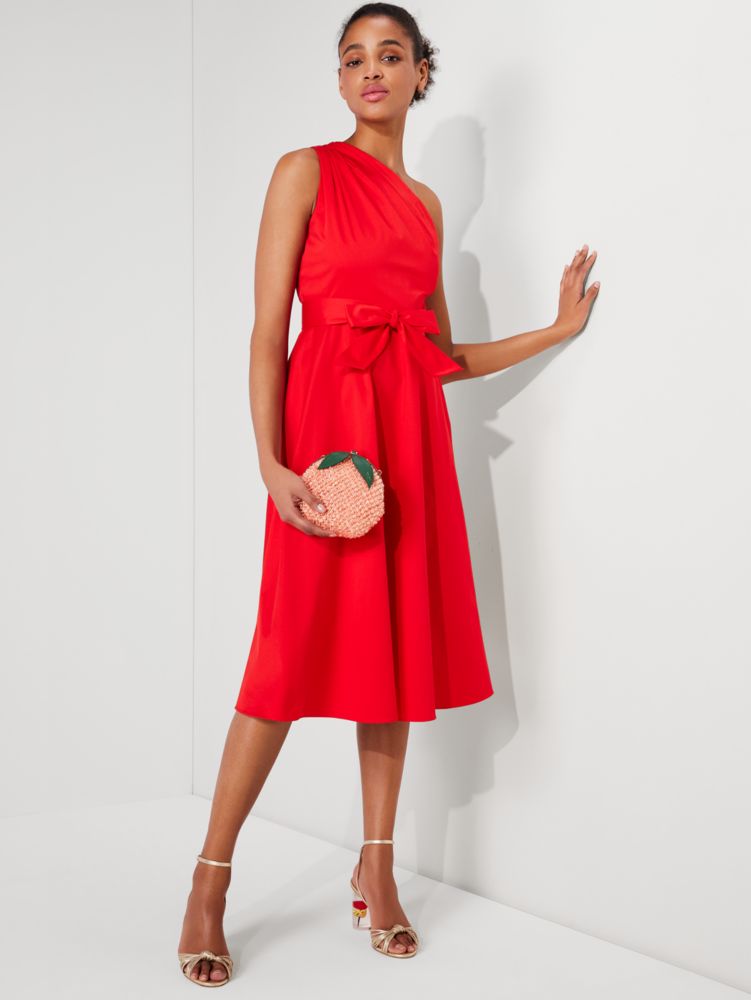 Poplin Belted Sabrina Dress, Flame Scarlet, Product