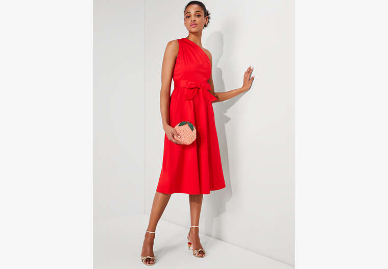 Poplin Belted Sabrina Dress, Flame Scarlet, Product
