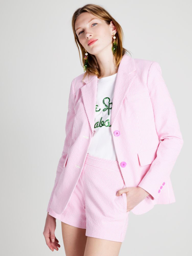 Seersucker Stripe Blazer, Pink Flash, Product