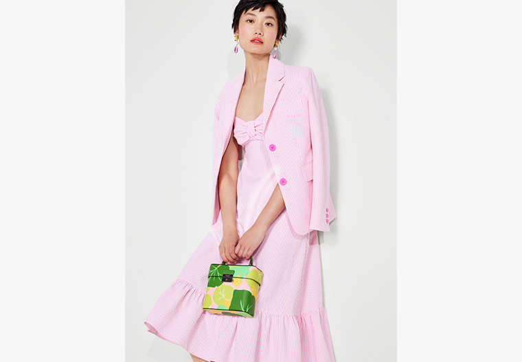 Seersucker Stripe Bow Dress, Pink Flash, Product