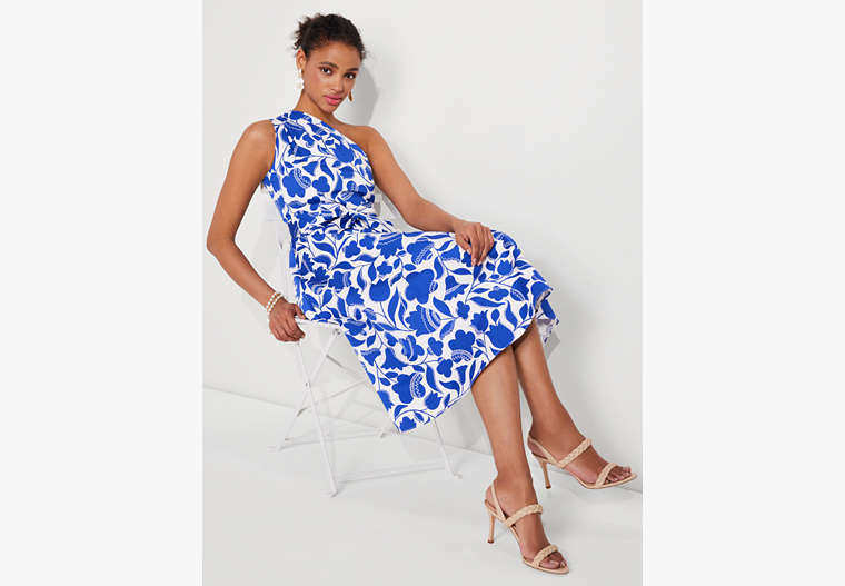 Zigzag Floral Belted Sabrina Dress, Blueberry, Product image number 0