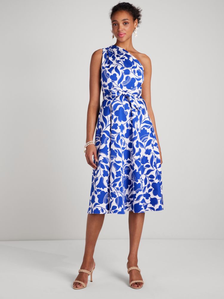 Zigzag Floral Belted Sabrina Dress, Blueberry, Product